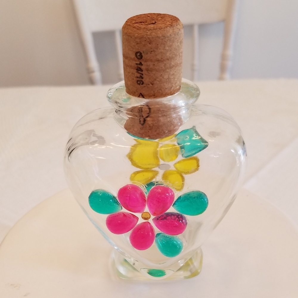 Heart Shape Glass Bottle with Cork Screw Fancy Stones